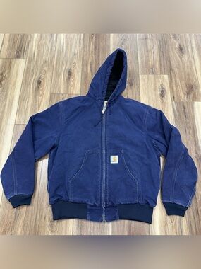 Vtg 90s Carhartt J04 Active Jacket Duck Canvas Quilted Lining Blue Navy Medium